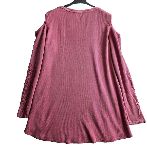 Soft Surroundings Womens Cold Shoulder Thermal Top L Boho Lace Tunic Pink Cotton - Picture 3 of 13
